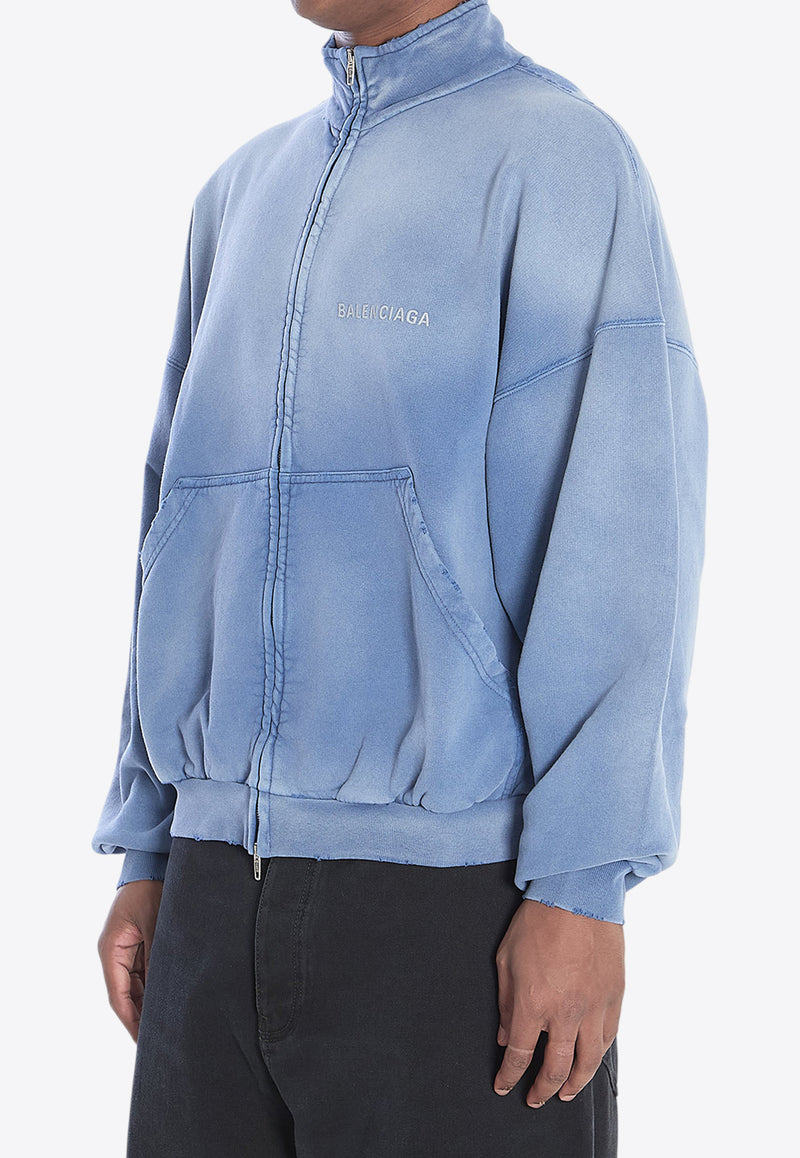 Balenciaga Distressed Logo Zip-Up Sweatshirt Blue 844162-TSVP1-4530