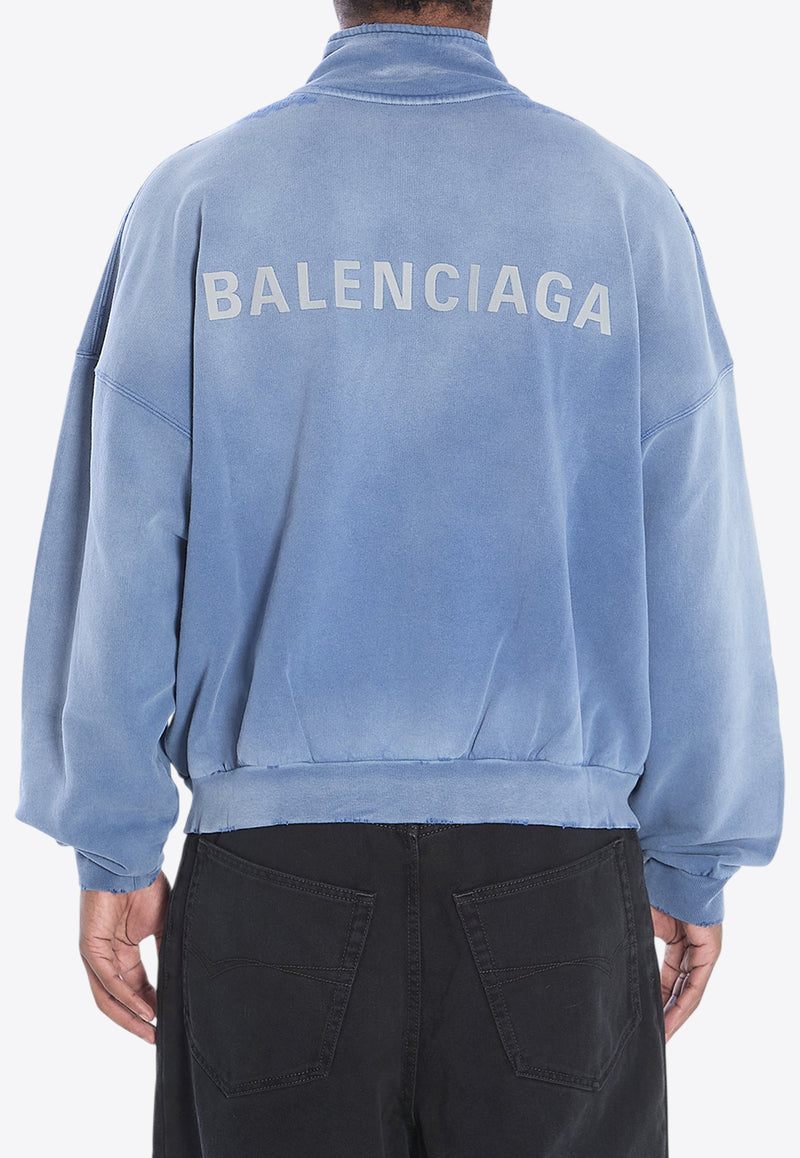 Balenciaga Distressed Logo Zip-Up Sweatshirt Blue 844162-TSVP1-4530