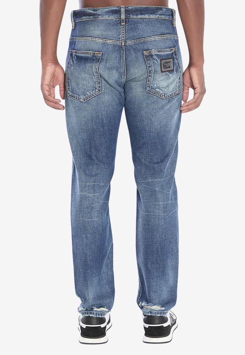 Dolce & Gabbana Logo Tag Distressed Jeans Blue GYJDAD-G8NX2-S9001