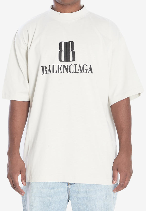 Balenciaga BB Logo Oversized Distressed T-shirt White 764235-TSVU4-9012