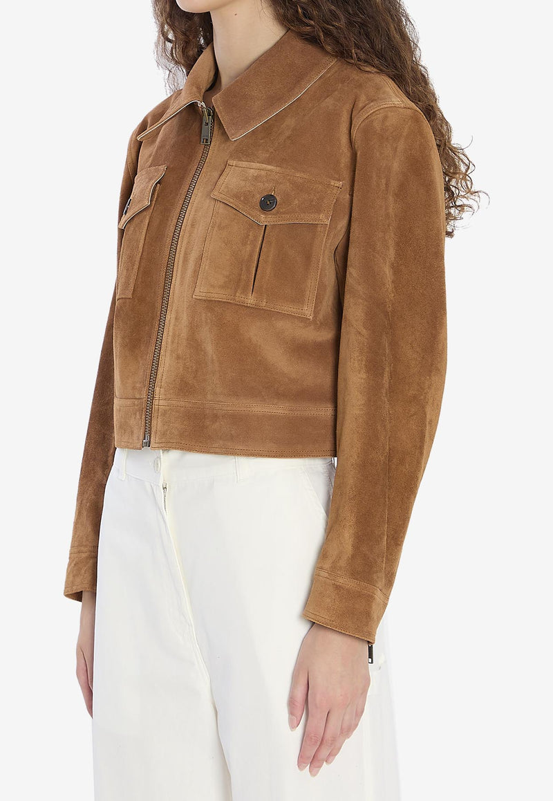 Arma Helen Suede Cropped Jacket Brown 008L256074--WHISKEY