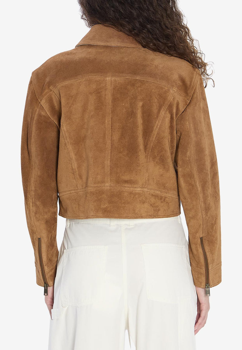 Arma Helen Suede Cropped Jacket Brown 008L256074--WHISKEY