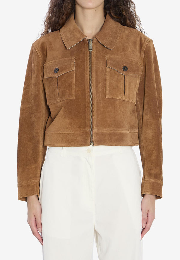 Arma Helen Suede Cropped Jacket Brown 008L256074--WHISKEY