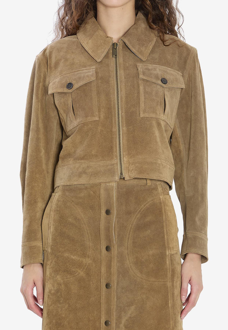 Arma Helen Suede Cropped Jacket Green 008L256074--OLIVE