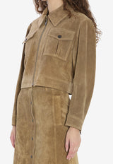 Arma Helen Suede Cropped Jacket Green 008L256074--OLIVE