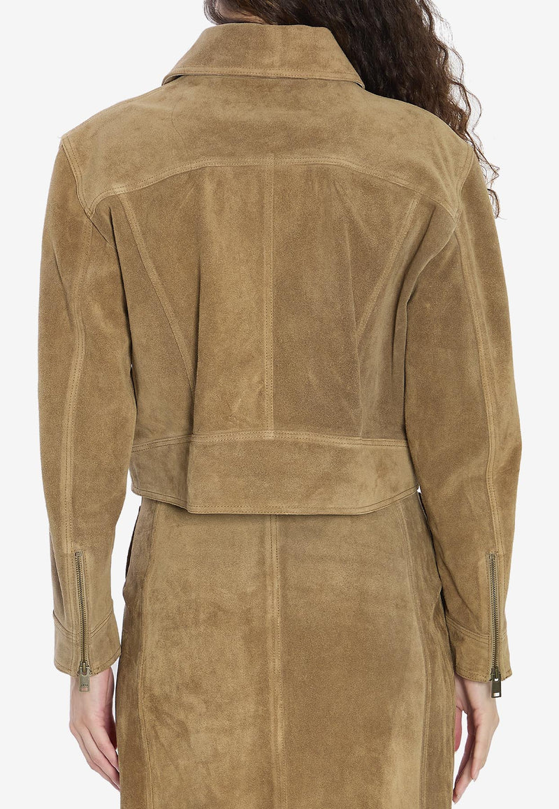 Arma Helen Suede Cropped Jacket Green 008L256074--OLIVE