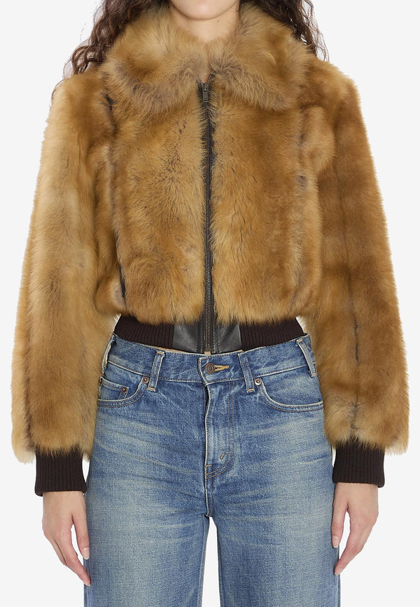 Saint Laurent Shearling Zip-Up Jacket Beige 836494-YF2BV-9621