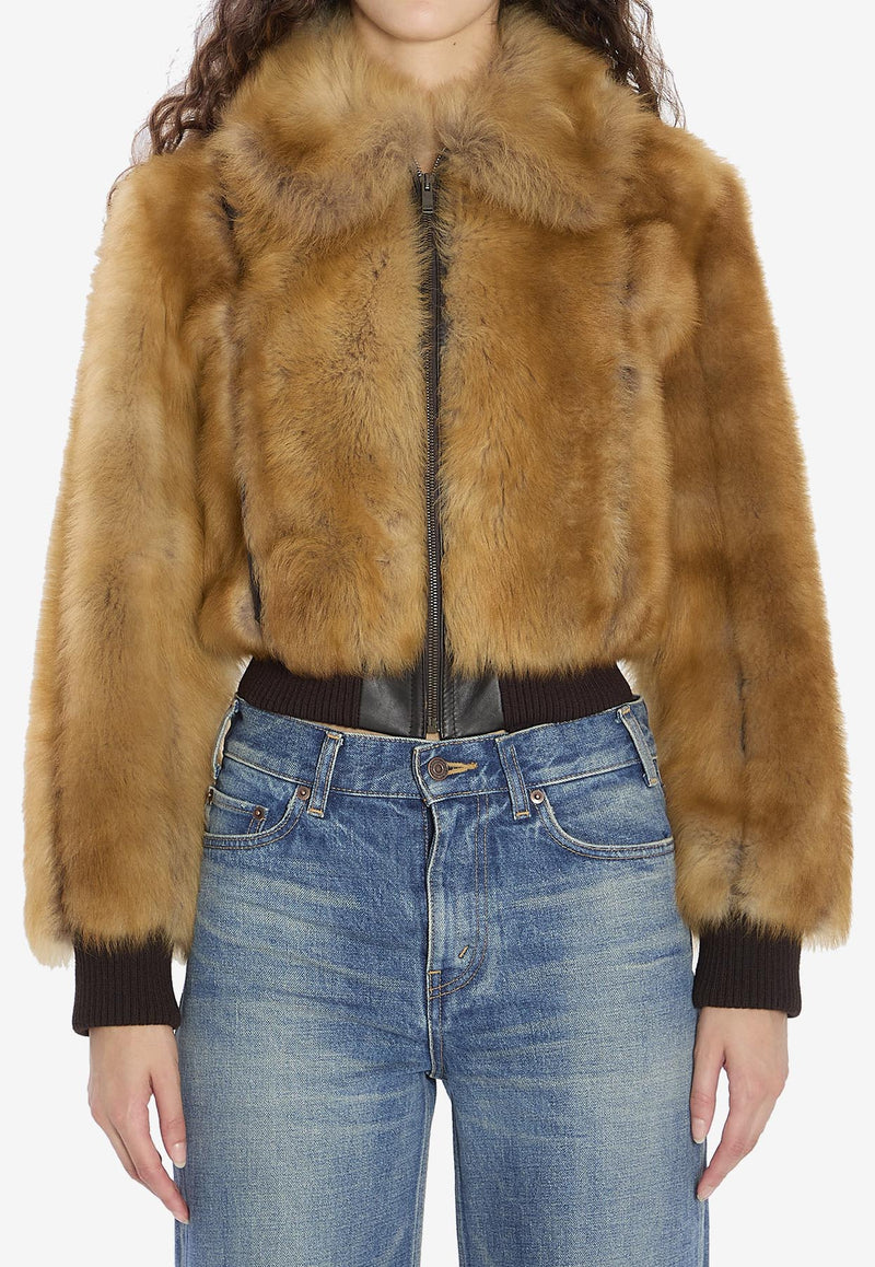 Saint Laurent Shearling Zip-Up Jacket Beige 836494-YF2BV-9621