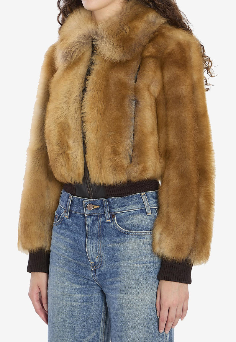 Saint Laurent Shearling Zip-Up Jacket Beige 836494-YF2BV-9621