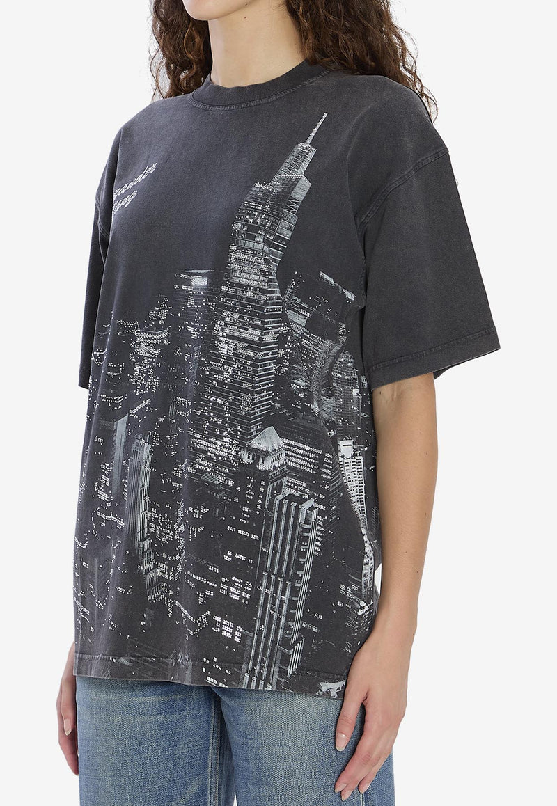 Alexander Wang New York Skyline Print T-shirt Black UCC3251843--011