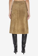 Arma Elen Suede Knee-Length Skirt Green 008L256072--OLIVE