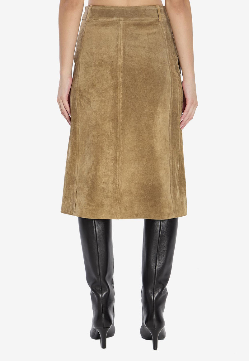 Arma Elen Suede Knee-Length Skirt Green 008L256072--OLIVE