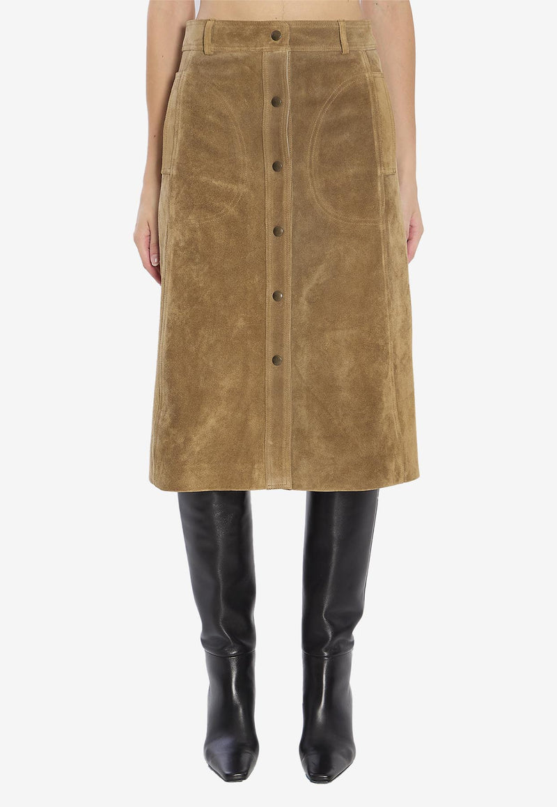 Arma Elen Suede Knee-Length Skirt Green 008L256072--OLIVE