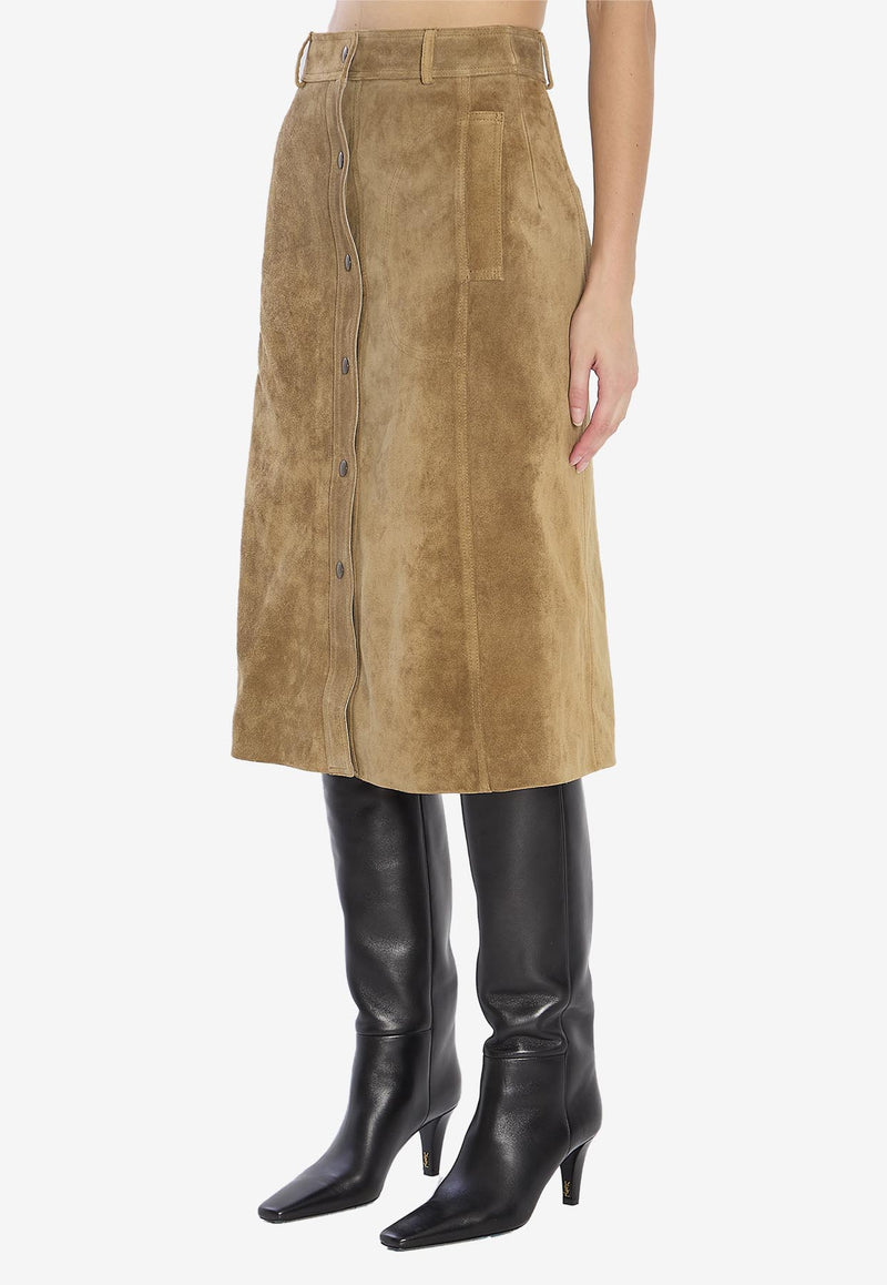 Arma Elen Suede Knee-Length Skirt Green 008L256072--OLIVE