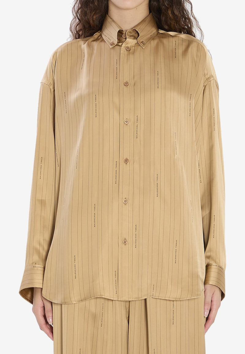 Balenciaga Satin Long-Sleeved Striped Shirt Beige 841012-TSLA6-2684