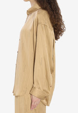 Balenciaga Satin Long-Sleeved Striped Shirt Beige 841012-TSLA6-2684