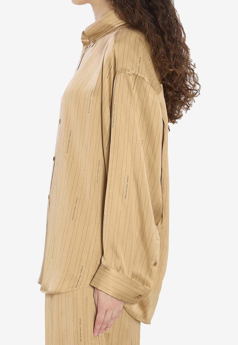 Balenciaga Satin Long-Sleeved Striped Shirt Beige 841012-TSLA6-2684