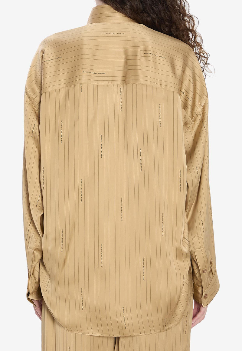 Balenciaga Satin Long-Sleeved Striped Shirt Beige 841012-TSLA6-2684