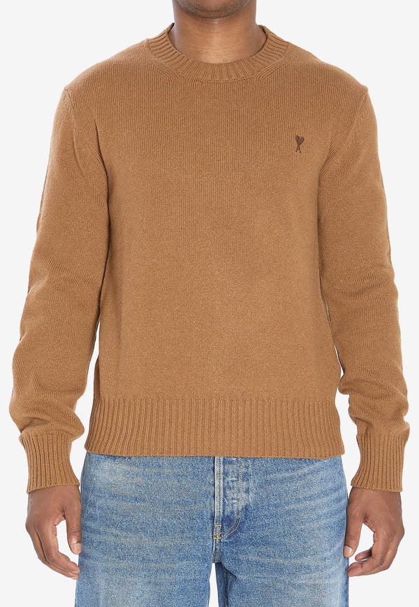 AMI PARIS Ami De Coeur Cashmere Wool Sweater Brown HKS830-005-216