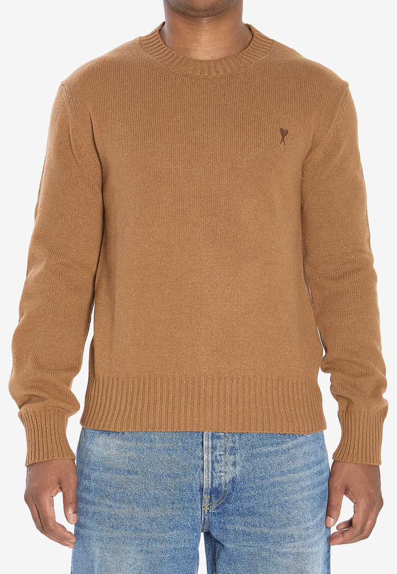 AMI PARIS Ami De Coeur Cashmere Wool Sweater Brown HKS830-005-216