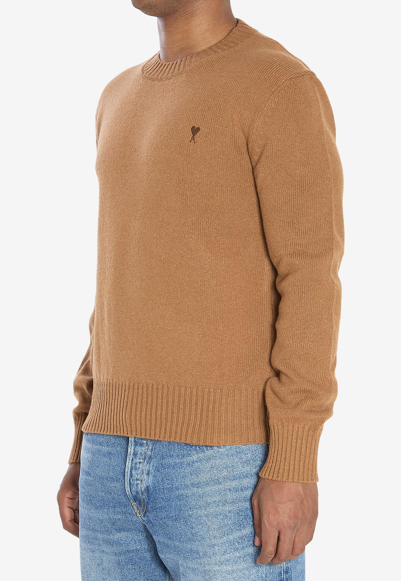 AMI PARIS Ami De Coeur Cashmere Wool Sweater Brown HKS830-005-216