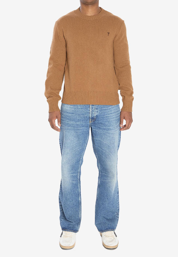 AMI PARIS Ami De Coeur Cashmere Wool Sweater Brown HKS830-005-216