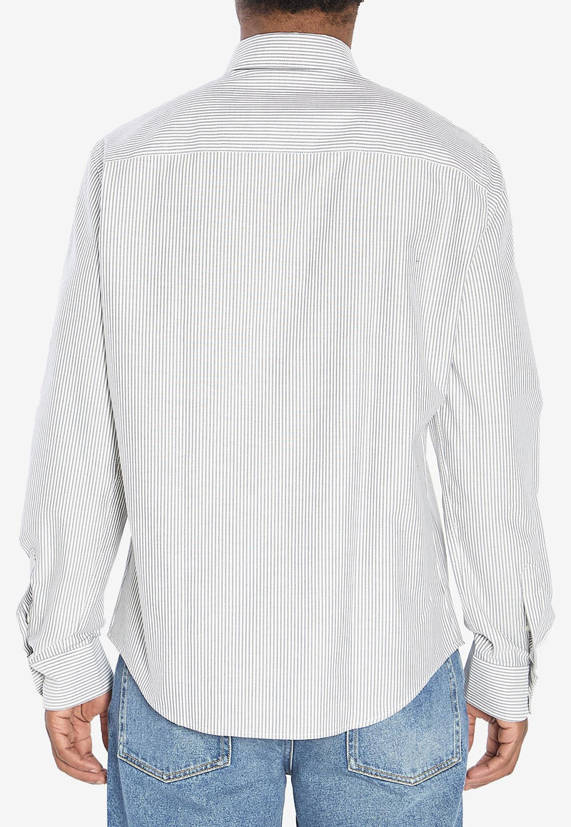 AMI PARIS Ami De Coeur Long-Sleeved Stripe Shirt Gray BFUSH063-C00087-039