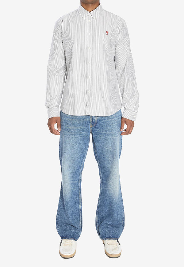 AMI PARIS Ami De Coeur Long-Sleeved Stripe Shirt Gray BFUSH063-C00087-039
