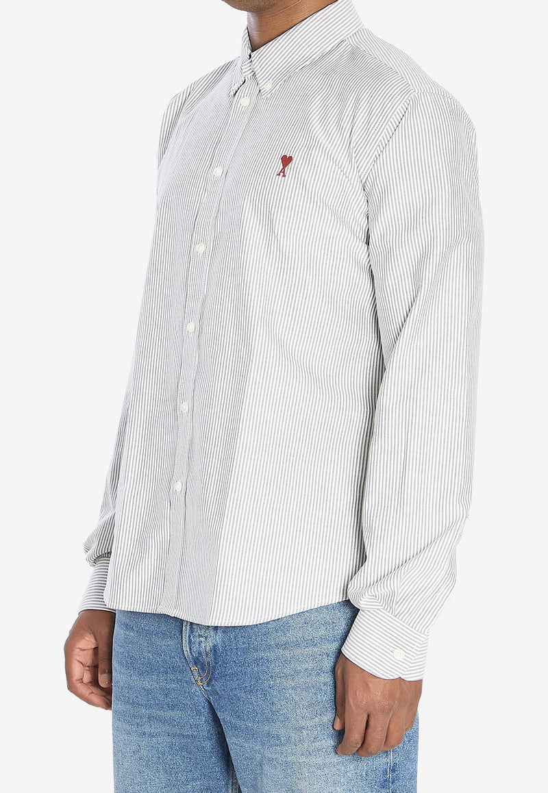 AMI PARIS Ami De Coeur Long-Sleeved Stripe Shirt Gray BFUSH063-C00087-039