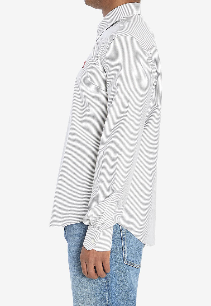 AMI PARIS Ami De Coeur Long-Sleeved Stripe Shirt Gray BFUSH063-C00087-039
