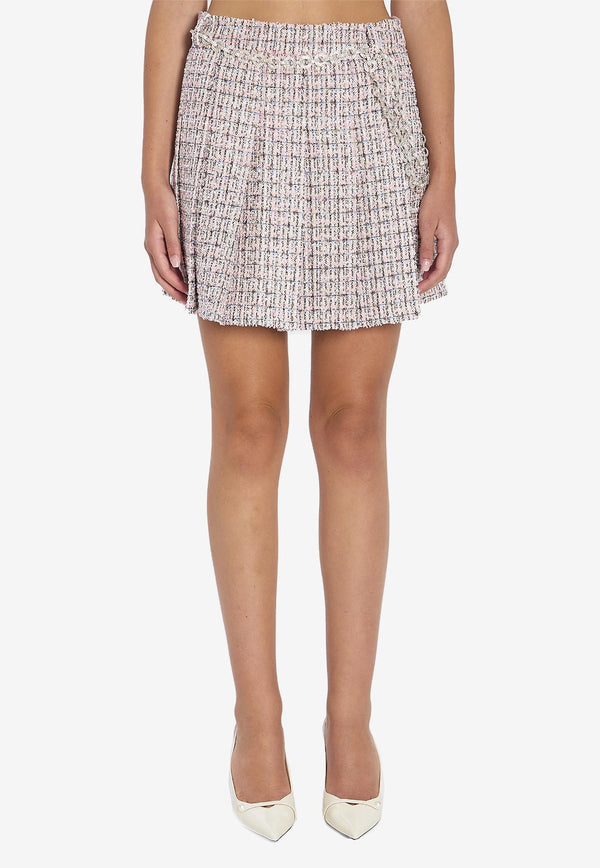 Self-Portrait Pleated Bouclé Mini Skirt Pink AW25048SKA--PINK