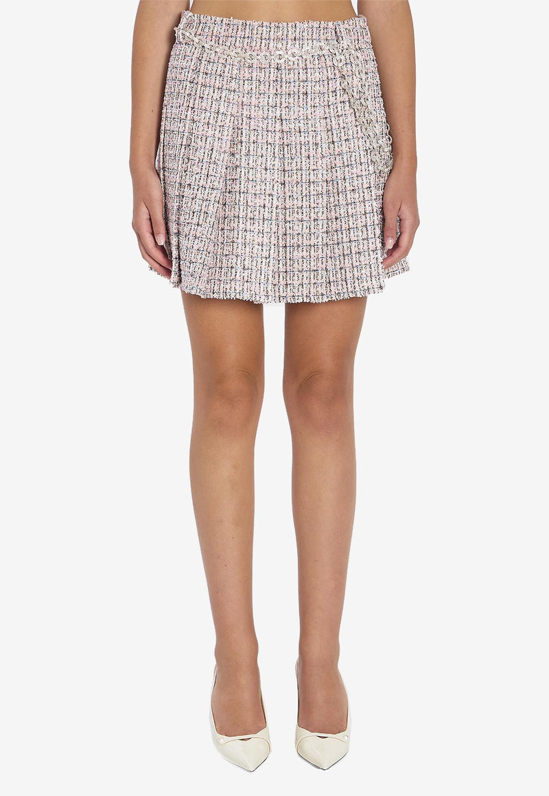 Self-Portrait Pleated Bouclé Mini Skirt Pink AW25048SKA--PINK