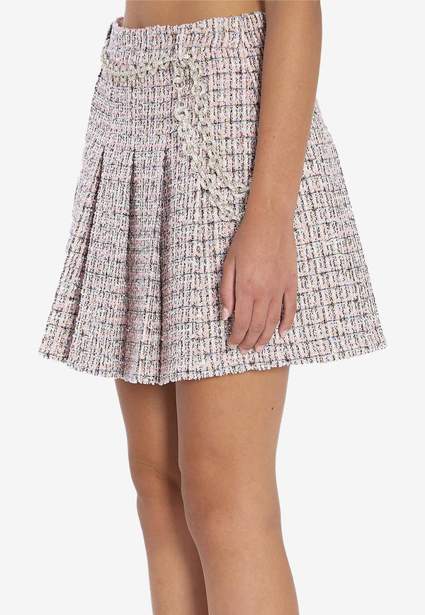 Self-Portrait Pleated Bouclé Mini Skirt Pink AW25048SKA--PINK