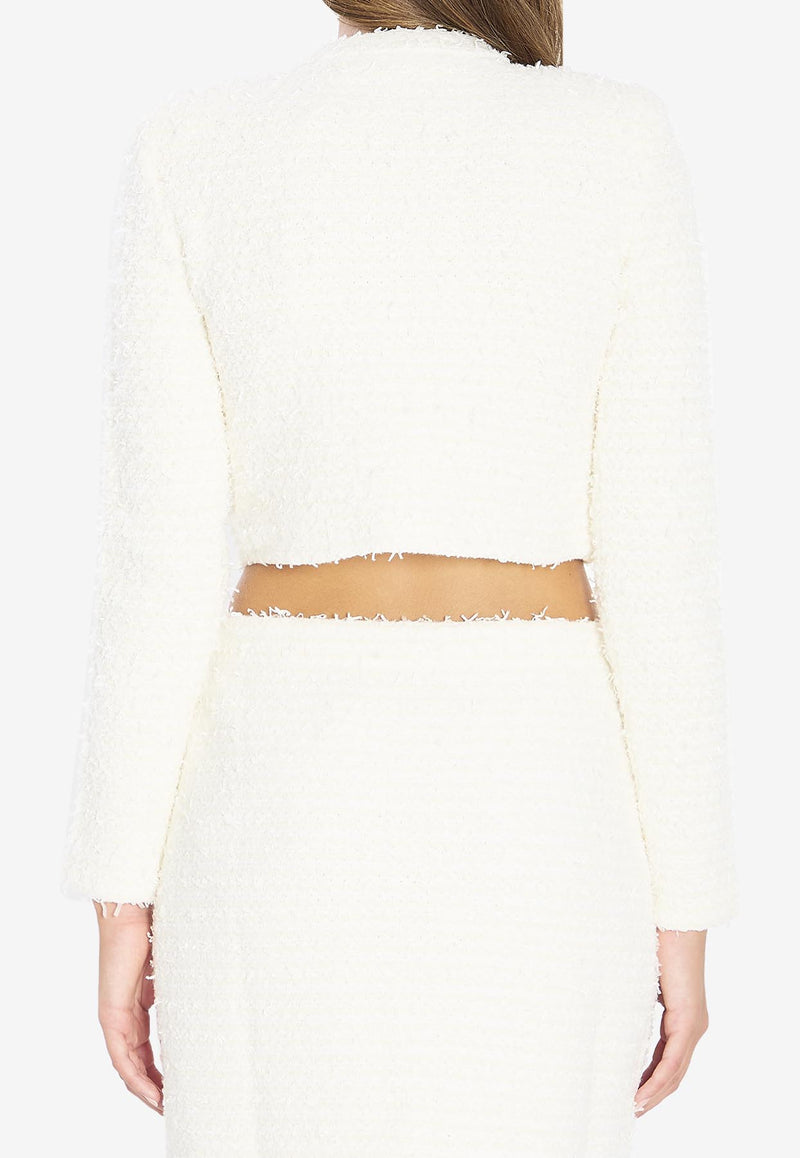 Self-Portrait Bouclé Knitted Cropped Cardigan Cream AW25028J--CREAM