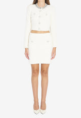 Self-Portrait Bouclé Knitted Cropped Cardigan Cream AW25028J--CREAM