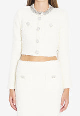 Self-Portrait Bouclé Knitted Cropped Cardigan Cream AW25028J--CREAM