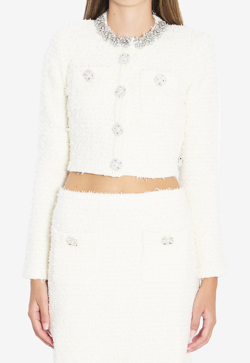 Self-Portrait Bouclé Knitted Cropped Cardigan Cream AW25028J--CREAM