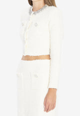 Self-Portrait Bouclé Knitted Cropped Cardigan Cream AW25028J--CREAM