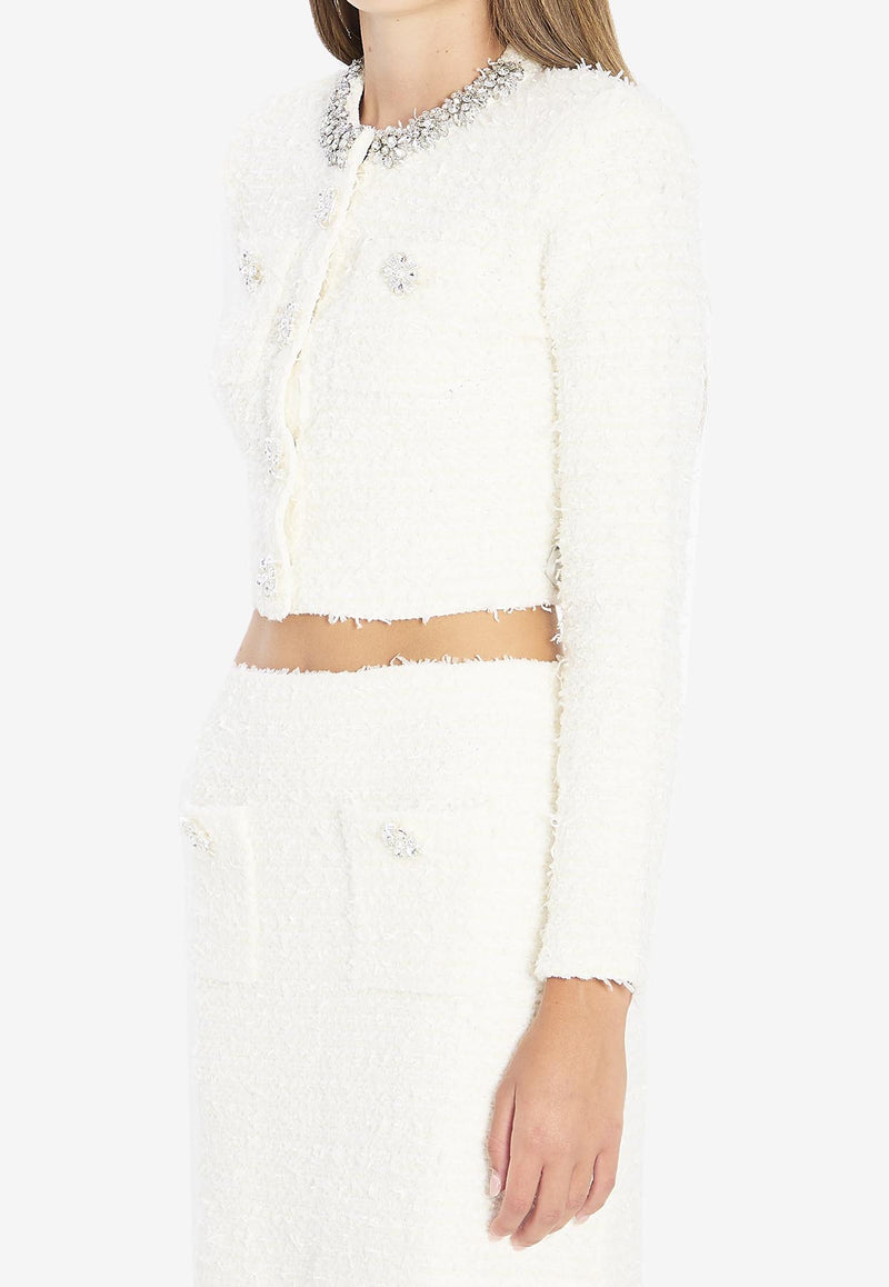 Self-Portrait Bouclé Knitted Cropped Cardigan Cream AW25028J--CREAM