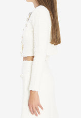 Self-Portrait Bouclé Knitted Cropped Cardigan Cream AW25028J--CREAM