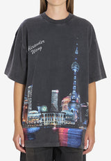 Alexander Wang Shanghai Skyline Print Faded T-shirt Black UCC3251844--011