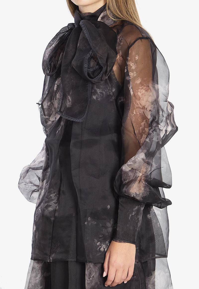 Zimmermann Hypnotic Floral Tulle Blouse Black 5353TF251--GSFLT