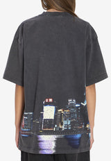 Alexander Wang Shanghai Skyline Print Faded T-shirt Black UCC3251844--011