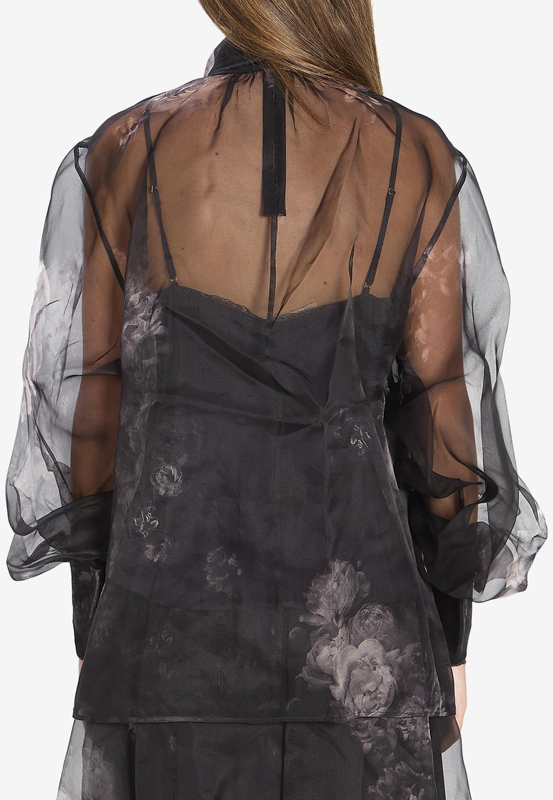 Zimmermann Hypnotic Floral Tulle Blouse Black 5353TF251--GSFLT