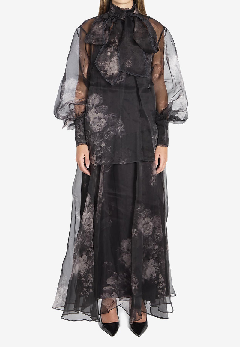 Zimmermann Hypnotic Floral Tulle Blouse Black 5353TF251--GSFLT