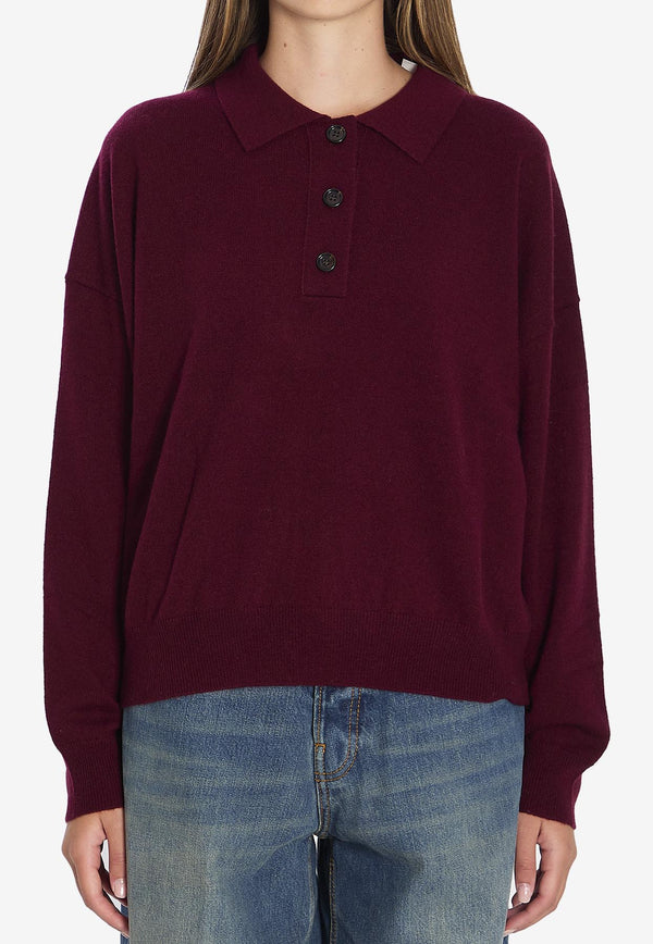 Allude Wool-Blend Polo Sweater Burgundy 17653--68
