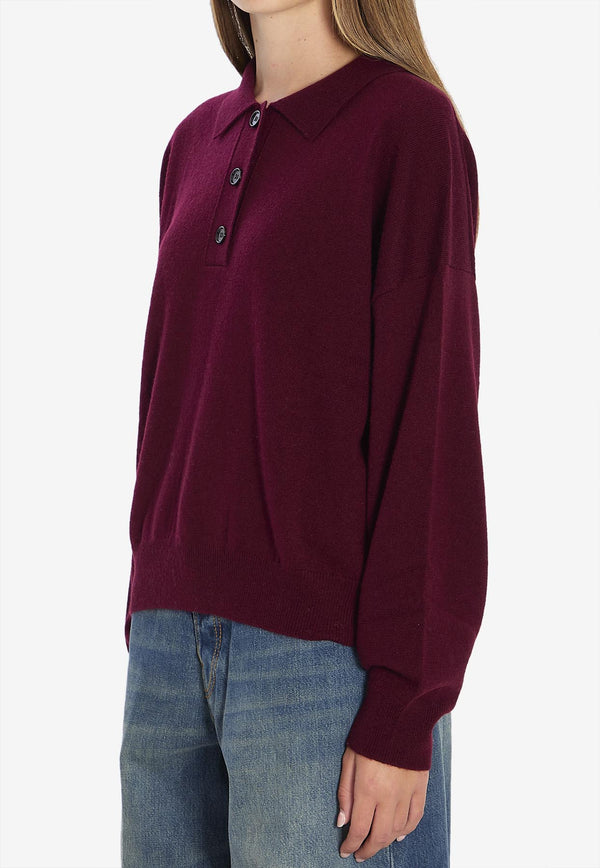 Allude Wool-Blend Polo Sweater Burgundy 17653--68
