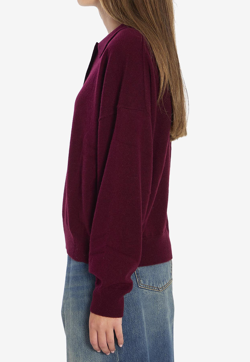 Allude Wool-Blend Polo Sweater Burgundy 17653--68