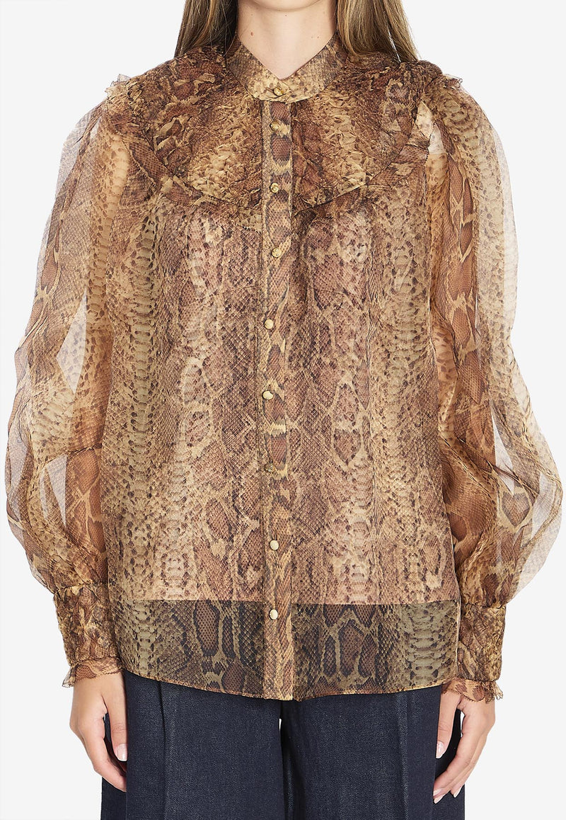 Zimmermann Hypnotic Smocked Long-Sleeved Blouse Beige 6158TF251--TSNK
