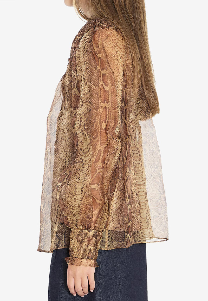 Zimmermann Hypnotic Smocked Long-Sleeved Blouse Beige 6158TF251--TSNK